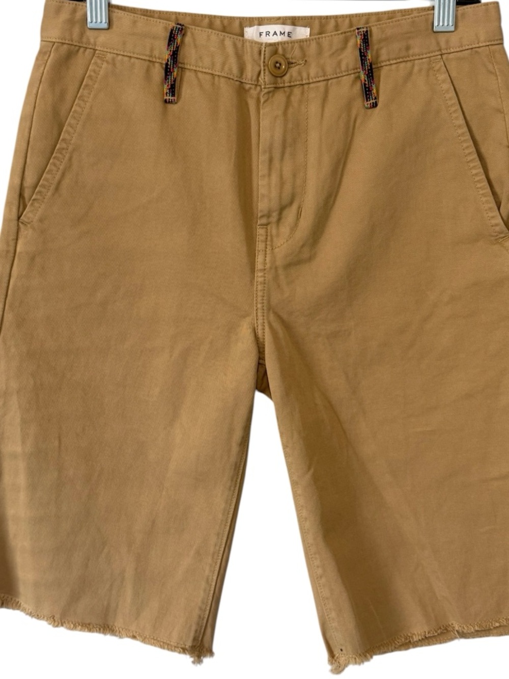 Men’s Frame Denim Tan Cotton Shorts with Raw Hem